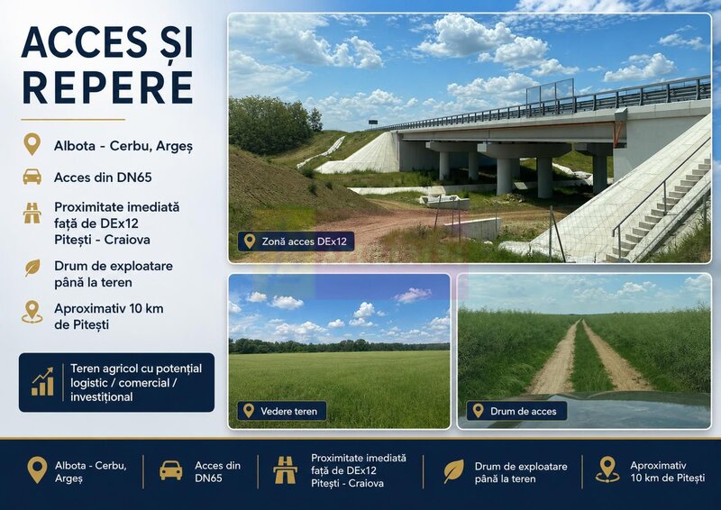 9,4 ha teren langa DEx12 Pitesti | 2,85 €/mp | loturi sau pachet