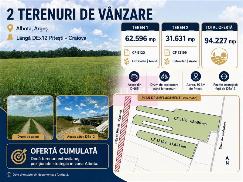 9,4 ha teren langa DEx12 Pitesti | 2,85 €/mp | loturi sau pachet